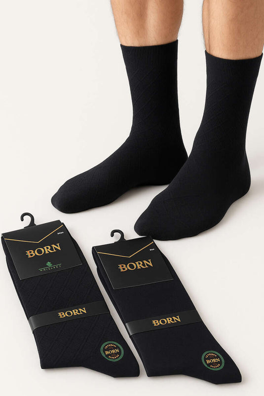 Erkek 3'lü Baklava Desen Bambu Çorap Füme