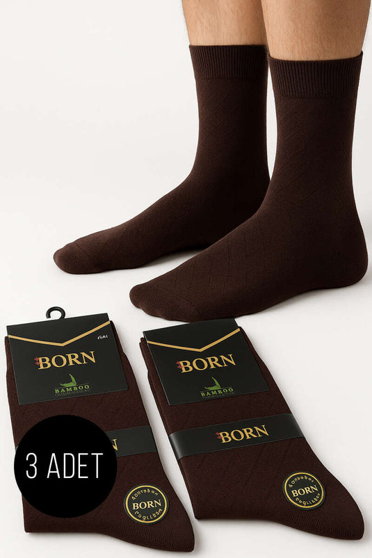 Lot de 3 paires de chaussettes en bambou pour homme, motif baklava, couleur café