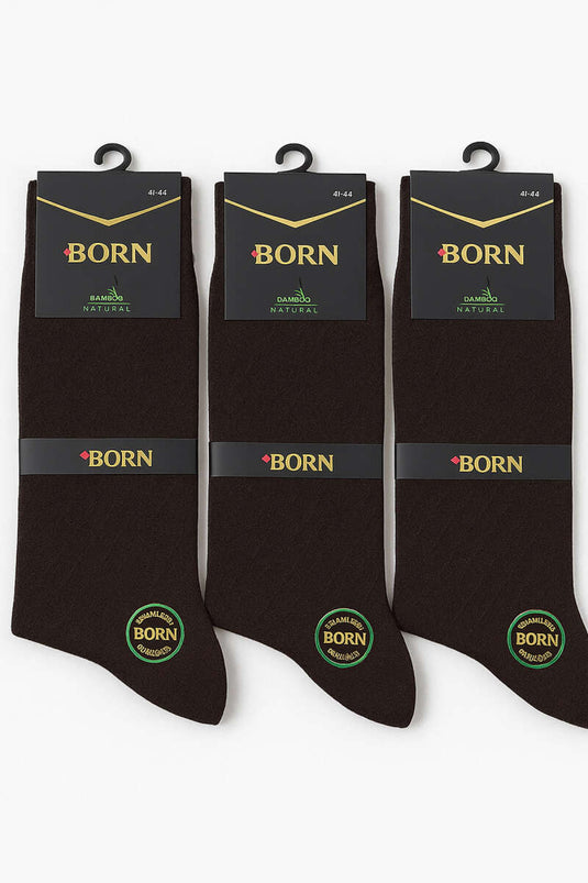 Lot de 3 paires de chaussettes en bambou pour homme, motif baklava, couleur café
