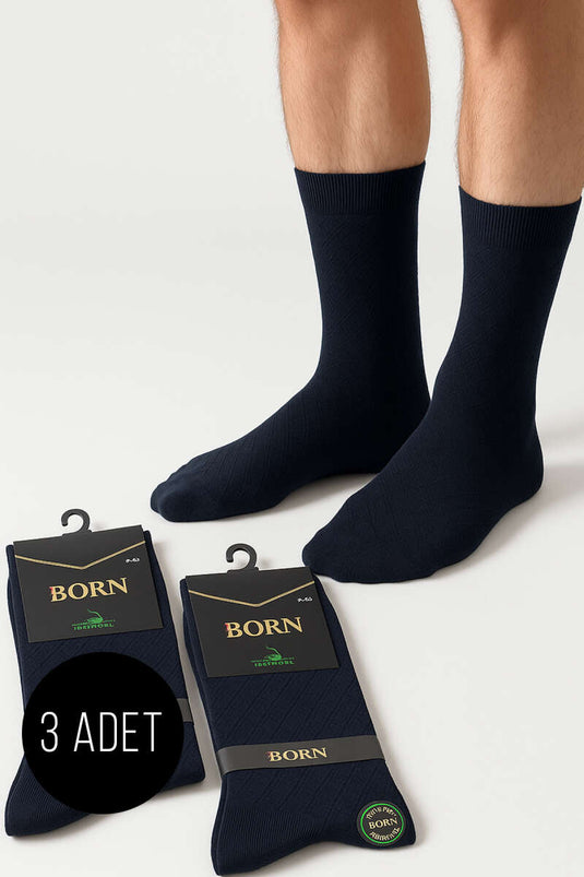 Lot de 3 paires de chaussettes en bambou à motif baklava pour homme, bleu marine