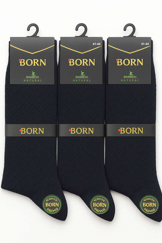 Lot de 3 paires de chaussettes en bambou à motif baklava pour homme, bleu marine