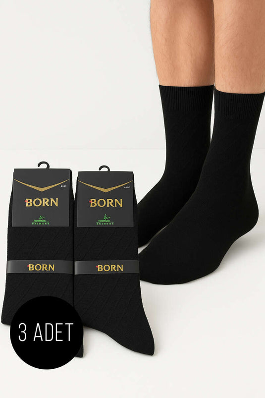 Lot de 3 paires de chaussettes noires en bambou à motif baklava pour homme