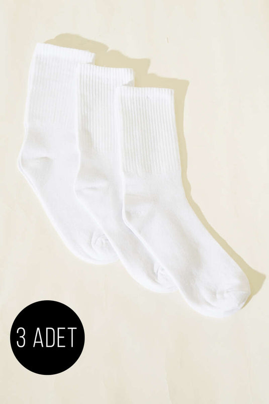 3er-Pack gerippte College-Socken für Herren, weiß