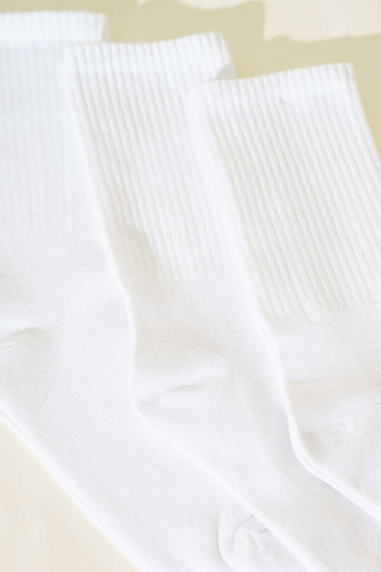 3er-Pack gerippte College-Socken für Herren, weiß