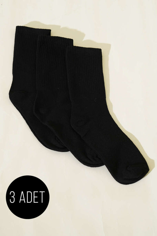 3er-Pack Herren-College-Socken mit Rippstrick, Schwarz