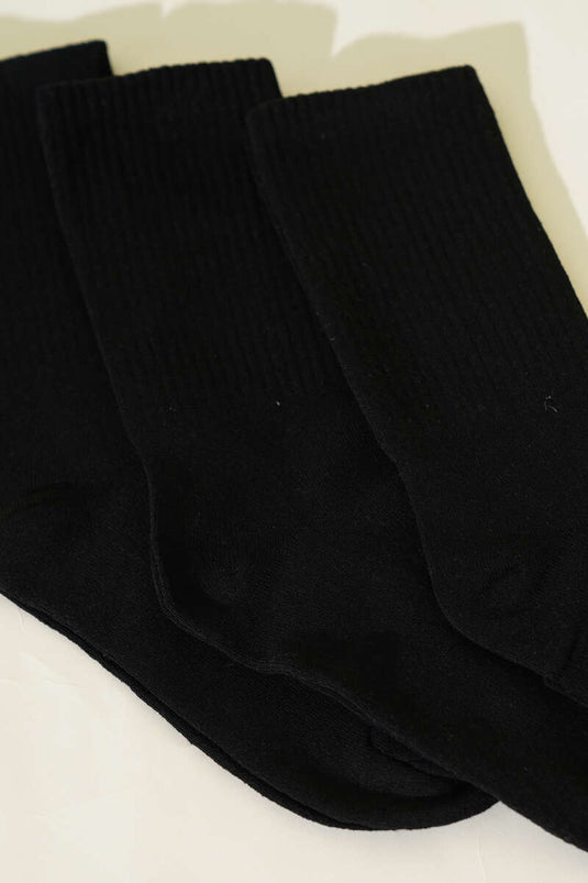 3er-Pack Herren-College-Socken mit Rippstrick, Schwarz