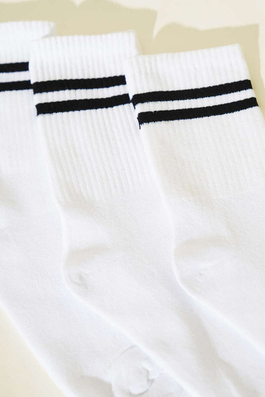 3er-Pack Herren-College-Socken, gerippt und gestreift, weiß