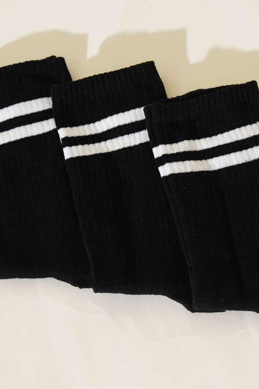 3er-Pack Herren-College-Socken, gerippt und gestreift, schwarz