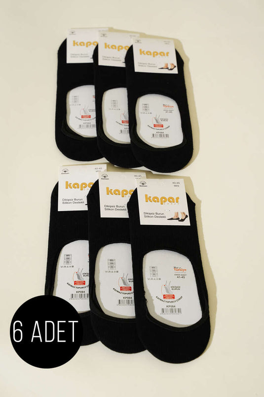 Men's 6-Pack Seamless Toe Ballet Socks Black