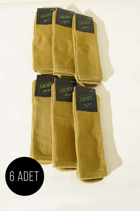 Men's 6-Pack Terry Military Socks, Khaki
