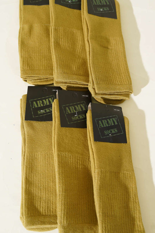 Men's 6-Pack Terry Military Socks, Khaki
