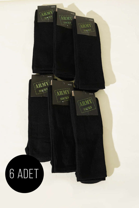 Men's 6-Pack Terry Cloth Military Socks, Black