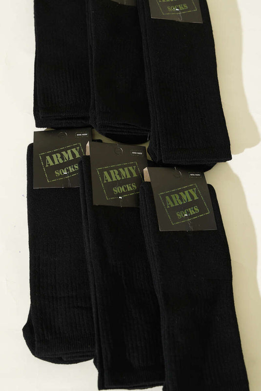 Men's 6-Pack Terry Cloth Military Socks, Black