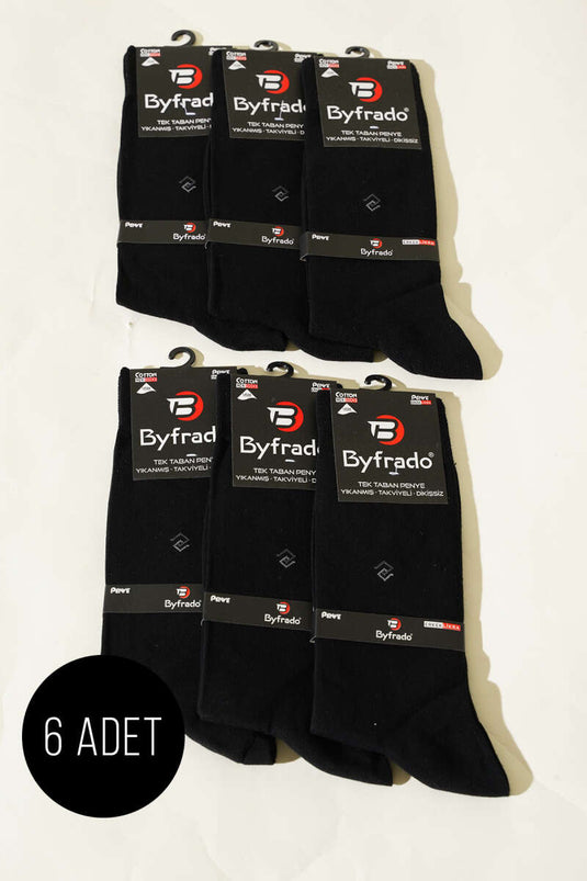 Erkek 6'lı Likralı Penye Soket Çorap Siyah