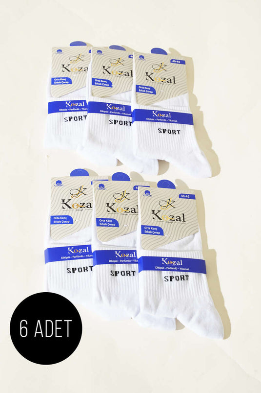 Lot de 6 paires de chaussettes mi-mollet blanches en coton peigné pour homme