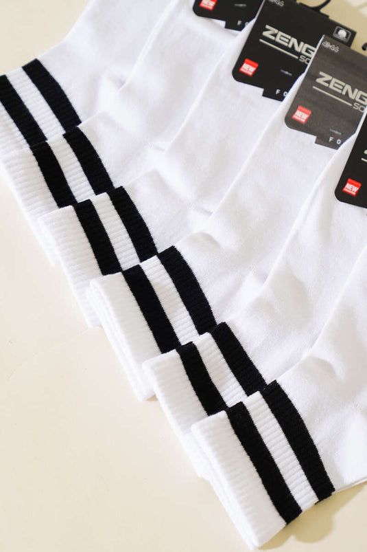 Lot de 6 paires de chaussettes courtes rayées en coton peigné blanc pour homme