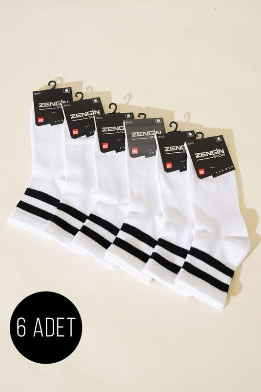 Lot de 6 paires de chaussettes courtes rayées en coton peigné blanc pour homme