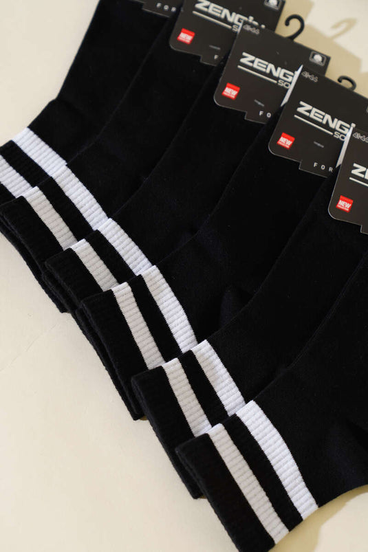 Lot de 6 paires de chaussettes courtes rayées en coton peigné pour homme, noires