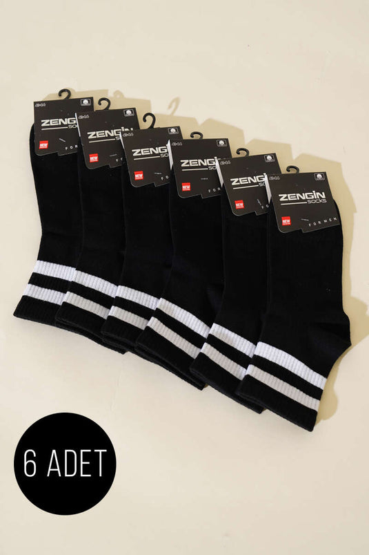 Lot de 6 paires de chaussettes courtes rayées en coton peigné pour homme, noires