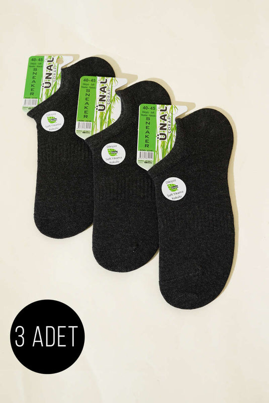 3er-Pack Herren-Sneakersocken aus Bambus, Anthrazit