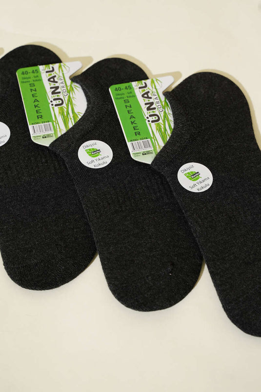 3er-Pack Herren-Sneakersocken aus Bambus, Anthrazit