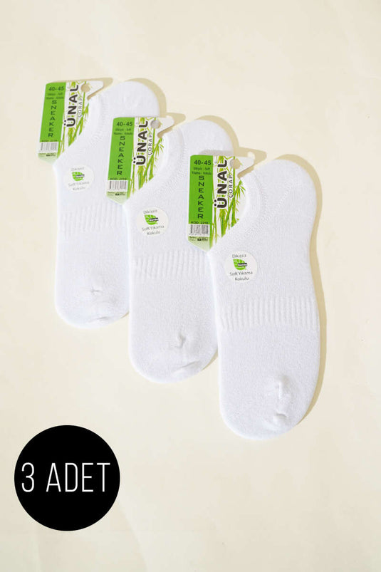 3er-Pack weiße Herren-Sneakersocken aus Bambus