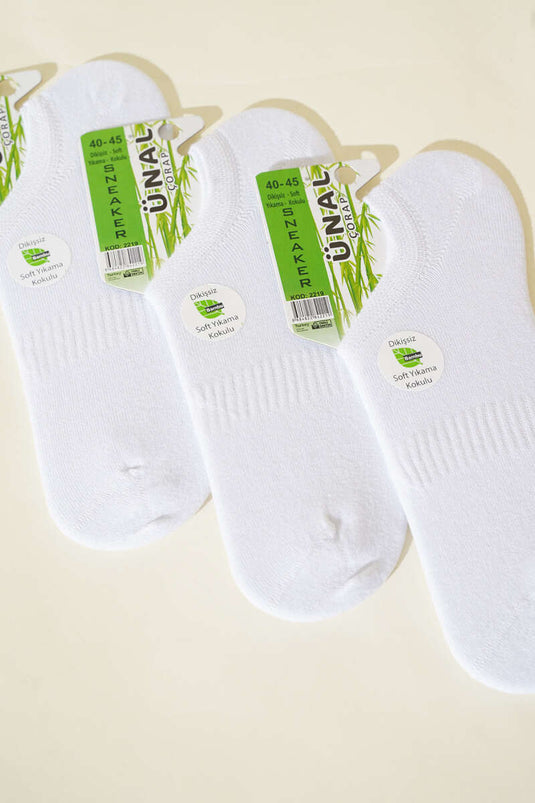 3er-Pack weiße Herren-Sneakersocken aus Bambus