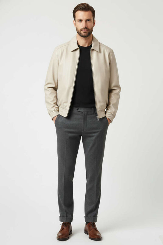 Heren Leren Jas Beige