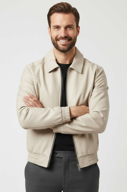 Heren Leren Jas Beige