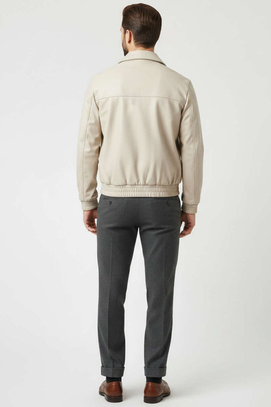 Heren Leren Jas Beige