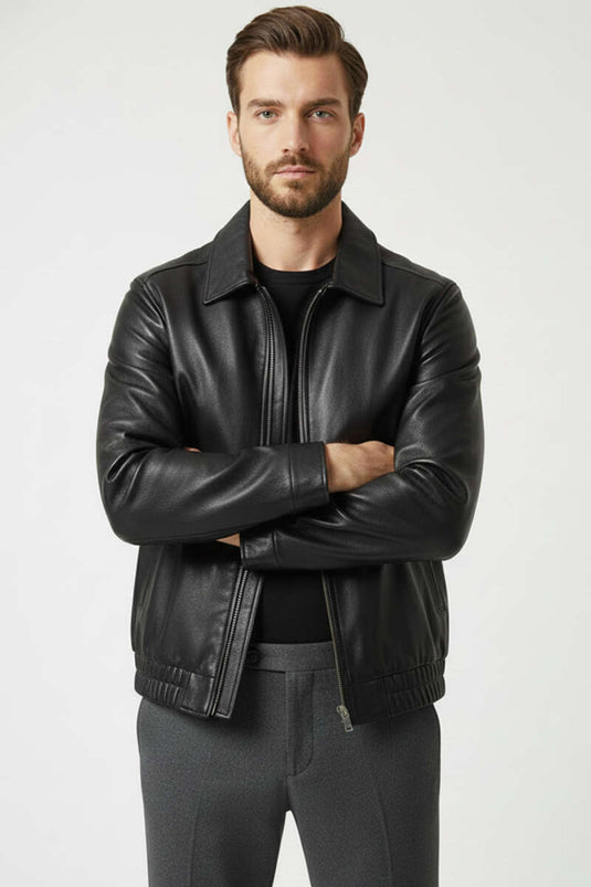 Manteau en cuir pour homme noir