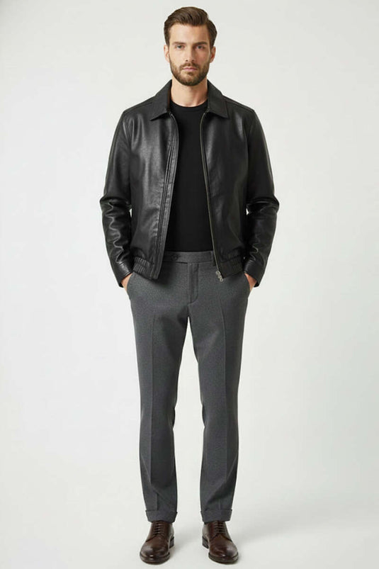 Manteau en cuir pour homme noir