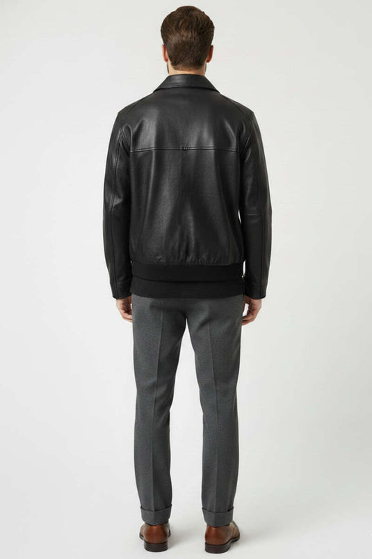 Manteau en cuir pour homme noir