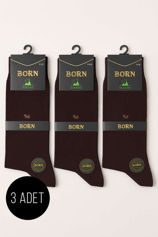 Men's Patterned 3-Pack Bamboo Ankle Socks, Coffee