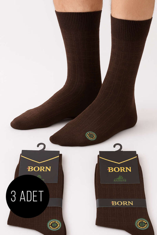 Men's Patterned 3-Pack Bamboo Ankle Socks, Coffee