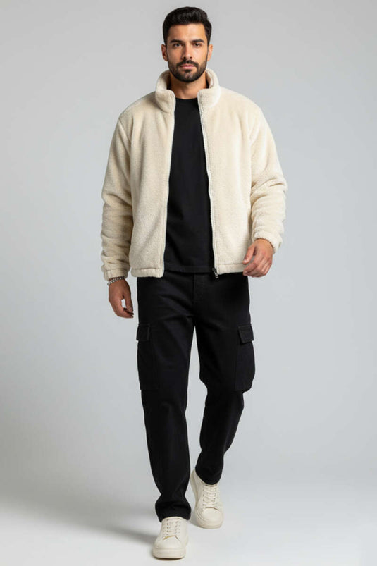 Manteau en fourrure pour homme écru