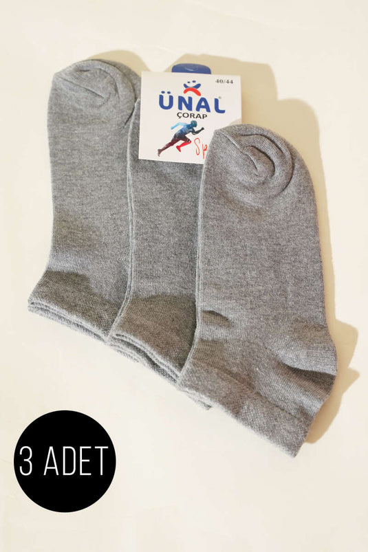 Graue Herren-Knöchelsocken, 3er-Pack