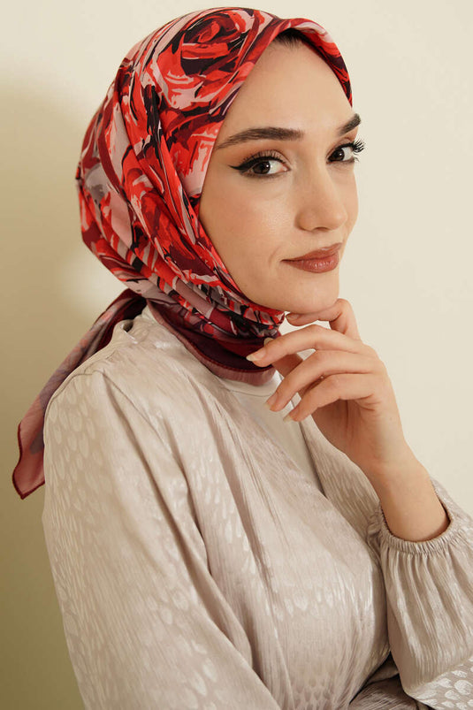 Sketch Flower Pattern Scarf Burgundy