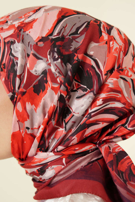 Sketch Flower Pattern Scarf Burgundy