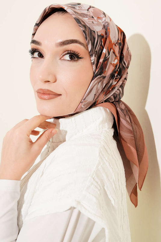 Eskiz Çiçek Desen Eşarp Camel