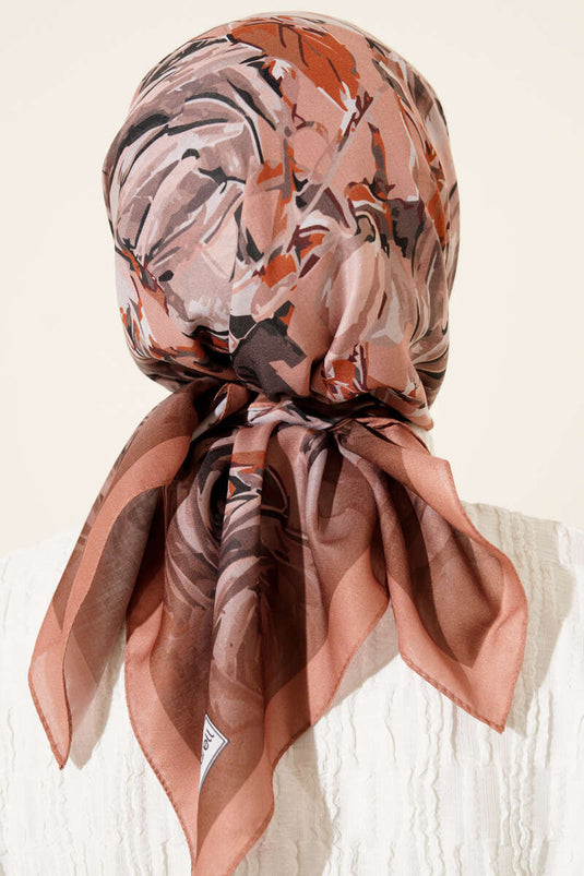 Eskiz Çiçek Desen Eşarp Camel