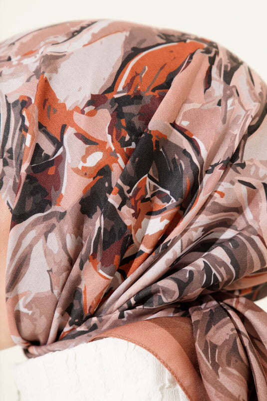 Eskiz Çiçek Desen Eşarp Camel