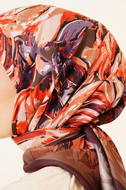 Sketch Flower Pattern Scarf Khaki