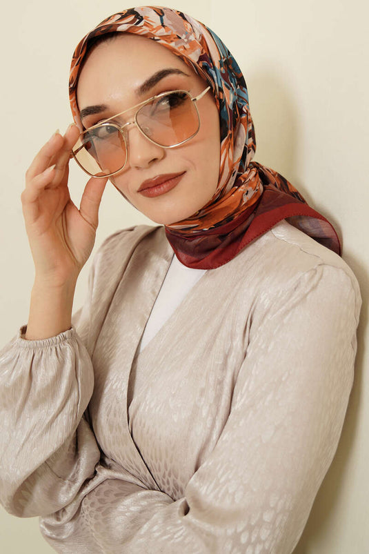 Foulard motif esquisse florale couleur terre cuite