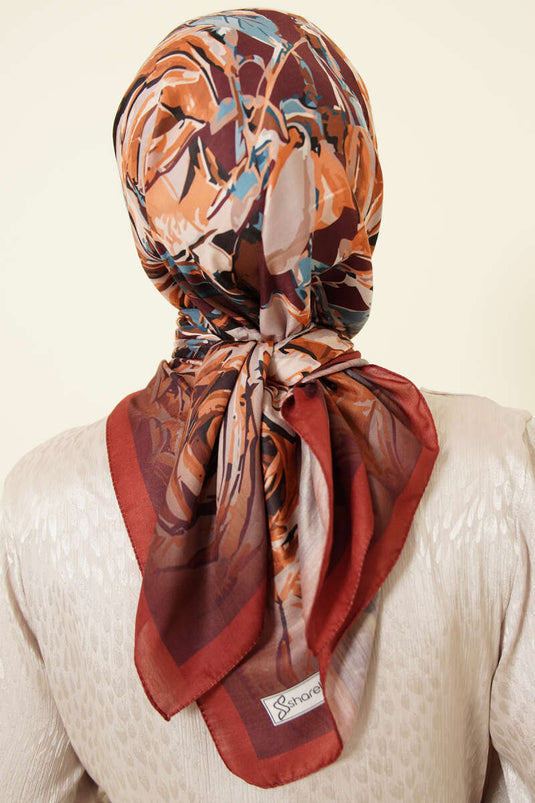 Foulard motif esquisse florale couleur terre cuite