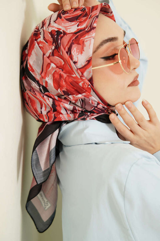 Foulard à motif floral esquissé noir bordeaux