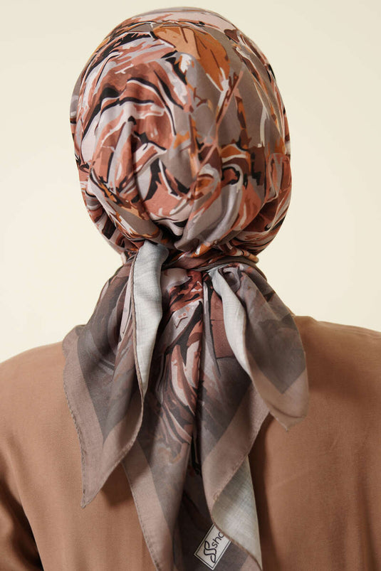 Foulard motif esquisse florale couleur vison