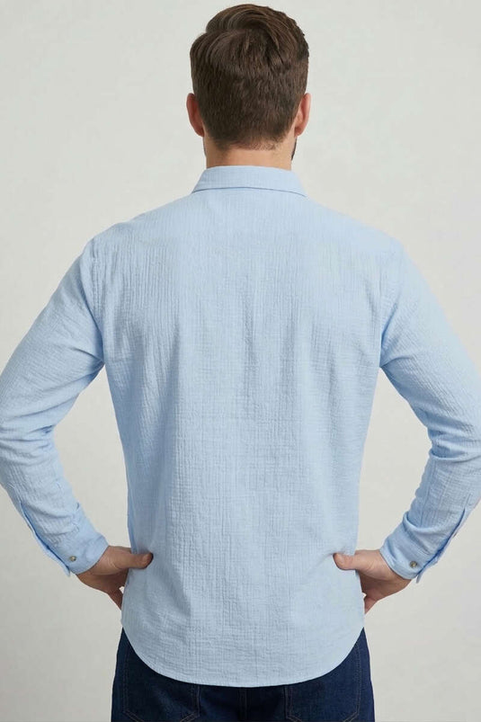 Chemise homme en tissu étamine bleu