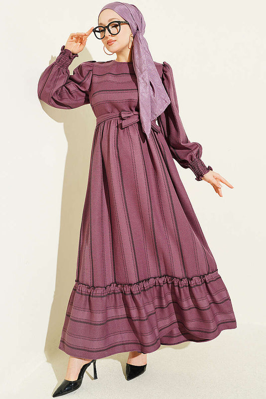 Robe À Rayures Morceaux Froncés