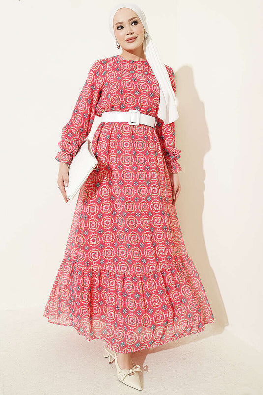 Abito In Chiffon Rosa Con Gonna Arricciata E Vestibilità Comoda